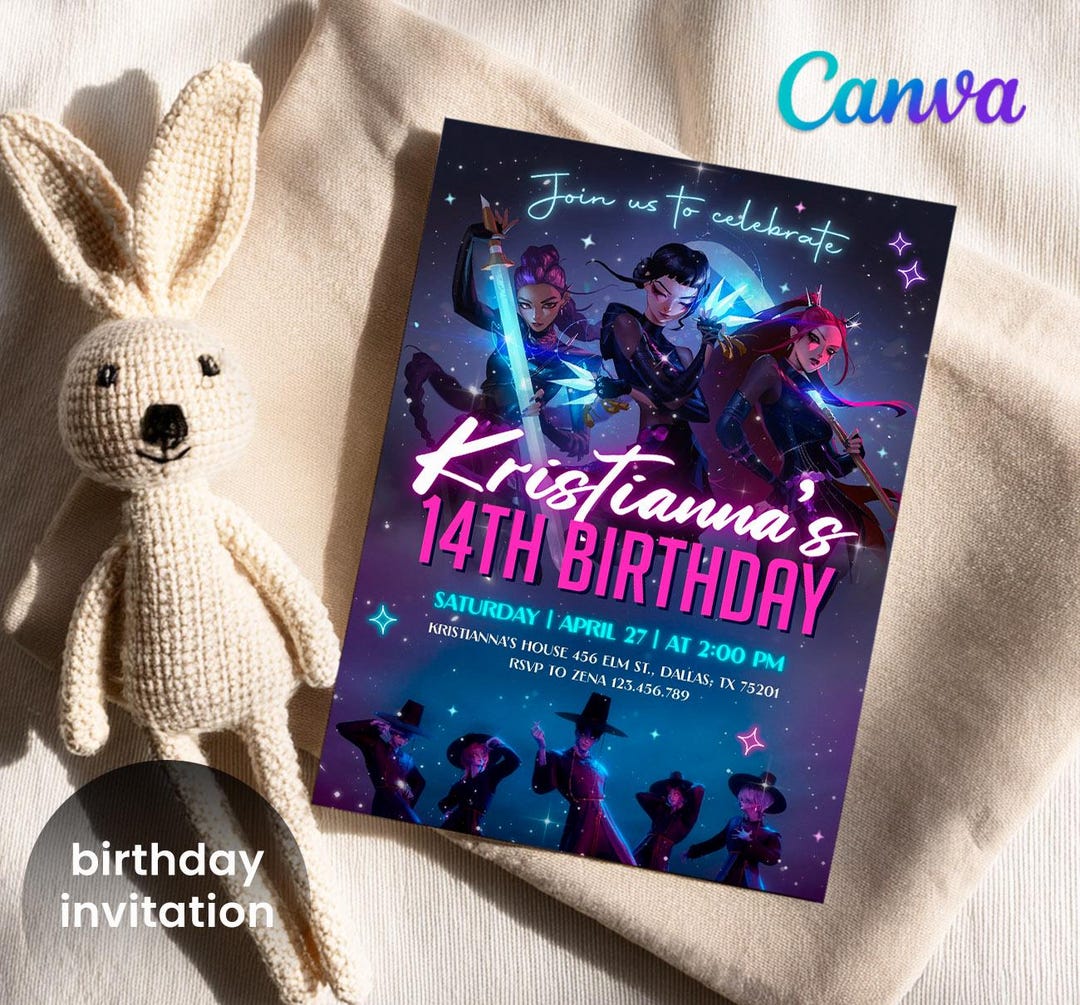 Kpop Demon Hunters Birthday Invitation, Editable K-pop Party Invite ...