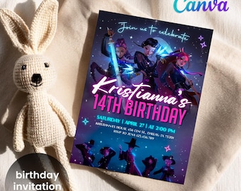 Kpop Demon Hunters Birthday Invitation, Editable K-pop Party Invite, BTS Themed Digital Card, Demon Hunter Birthday Party Decor for Fans