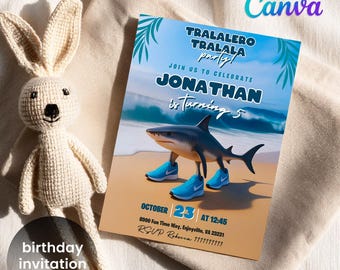 Italian Brain Rot invitation, Tralalelo Tralala invitation, printable editable tik tok meme birthday invite, funny shark brainrot party
