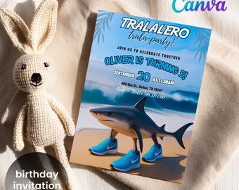 Italian Brain Rot invitation, Tralalelo Tralala invitation, printable editable tik tok meme birthday invite, funny shark brainrot party