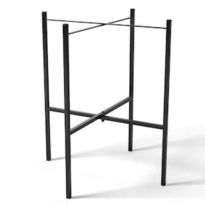 Könnte beinhalten: Ein schwarzes Metall-Tischgestell mit kreuzförmiger Stütze und vier vertikalen Beinen. Das Gestell ist für eine Tischplatte konzipiert und hat eine moderne, minimalistische Ästhetik. Die Abmessungen betragen ca. 76 cm hoch und 61 cm breit.