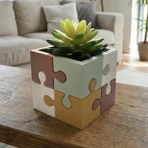 Vaso Puzzle Decorativo in PLA Matte Premium | Vaso Cubico Geometrico per Piante Succulente | Home Decor Creativo