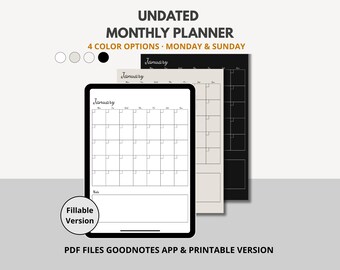 Undated Monthly Planner: Printable Fillable Calendar Template PDF
