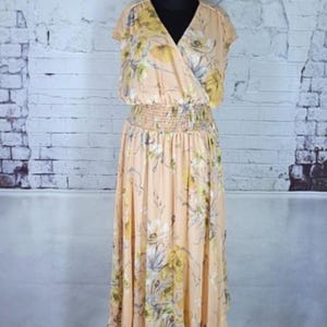 H&m Beige Women&#39;s Floral Print Chiffon Dress Size 50
