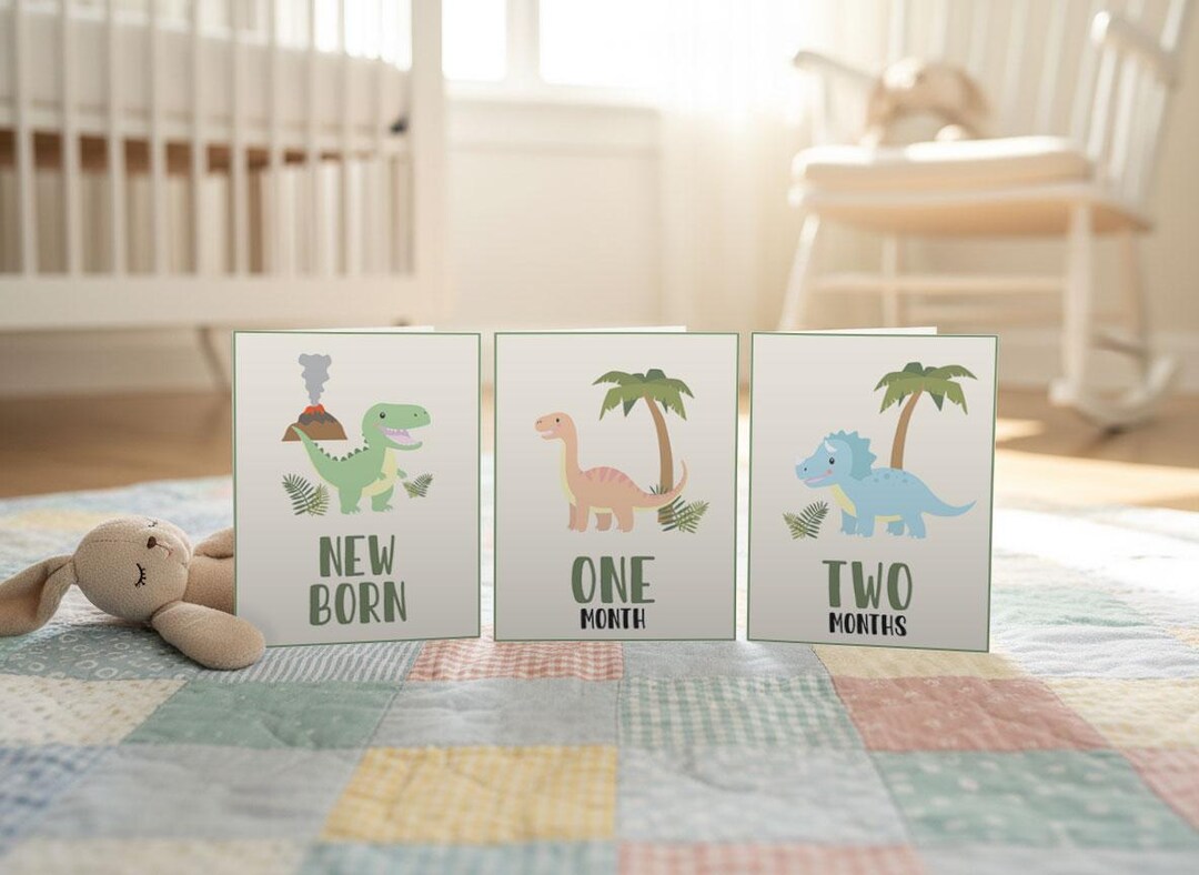 Dinosaur Baby Milestone Cards, First Year, Dino Theme (digital Download ...