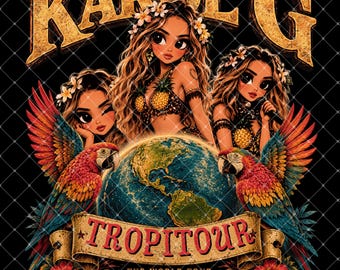 Karol G Tropico tour PNG Clipart, illustrazione vintage tropicale in stile cartone animato (download digitale)