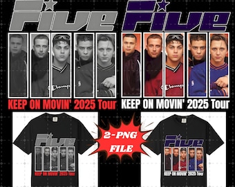 T-shirt vintage FIVE Boyband : fichier 2-PNG (téléchargement numérique) et prêt à imprimer.