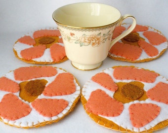 Felt Bagel Coasters, Lox and Cream Cheese, Hand Stitched, Hostess Gift, MugMats Set of Four, Sunday Breakfast