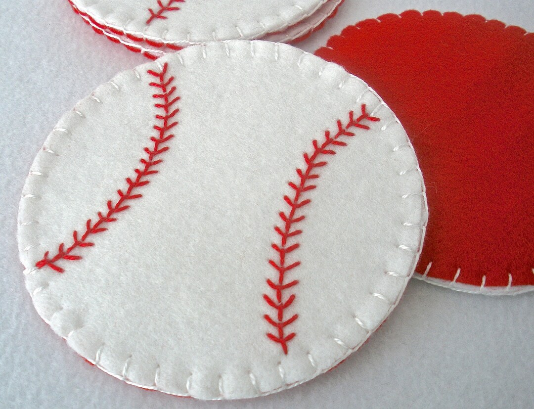 Felt Baseball Coasters Mugmats Set of Four Hostess Gift Etsy