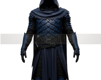 Disfraz de armadura de escamas de dragón de cuero hecho a mano: estilo medieval de asesino oscuro