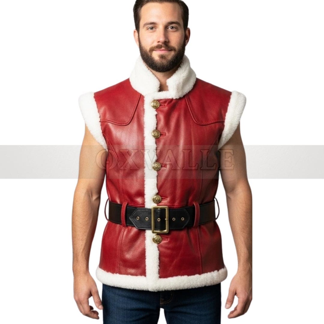 Handmade Leather Santa Vest: Red Fur Trim Costume - Etsy