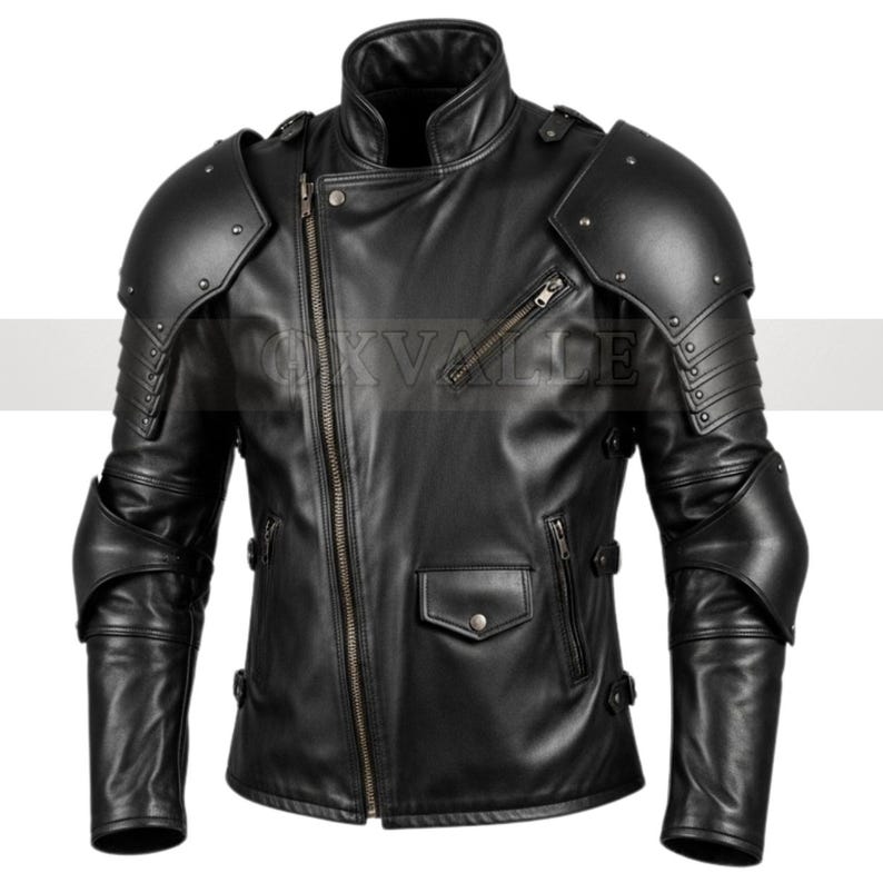 Handmade Armored Leather Motorcycle Jacket: Edgy Streetwear Moto Jacket