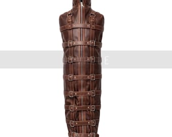 Brown Leather Restraint Suit with Hood – Cosplay, Fetish Wear