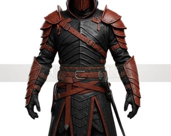 Dark Knight Black & Red Fantasy Armor Suit - Handmade Leather Medieval Stealth Warrior Costume