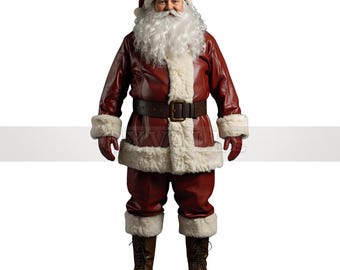 Kerstmanpak van echt leer met bontrand: handgemaakte kerstcosplay