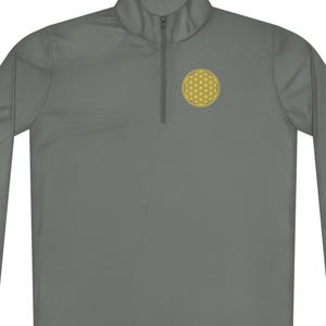 Sudadera Golden Bloom con cremallera hasta el cuello y bordado de la Flor de la Vida, chaqueta de geometría sagrada, regalo de estilo urbano espiritual.