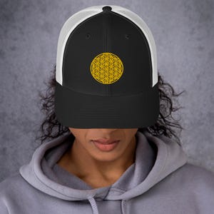 Embroidered Flower of Life Trucker Hat | Sacred Geometry Snapback Cap
