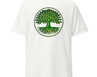 Camiseta Árvore da Vida com Geometria Sagrada | Moda Espiritual Urbana | Camiseta Unissex de Algodão | Design de Consciência Cósmica