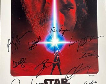 Star Wars Episodio VIII Gli ultimi Jedi autografato da 10 membri del cast, poster originale autentico autografato 11" x 14" + certificato di autenticità