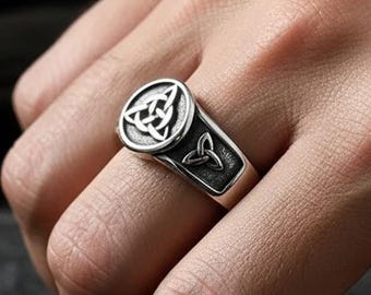 Keltischer Knoten Ring, Edelstahl Triquetra Band, Wikinger Schmuck, Herren Siegelring, Geschenk für Ihn