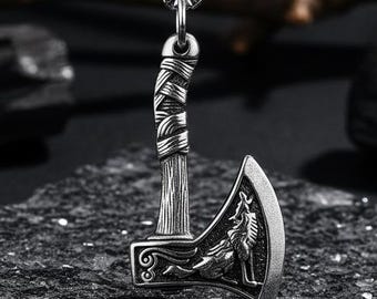Collana con ciondolo a forma di ascia vichinga per uomo, gioielli della mitologia norrena con lupo e corvo, amuleto a forma di ascia scandinava, regalo per lui