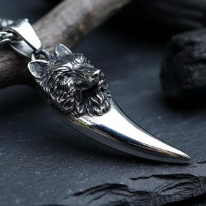 Vikingavargtandhalsband för män, 316L rostfritt stål nordiskt varghuvudhänge, Fenrismycken, hedniska smycken, present till honom