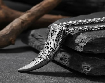 Viking Wolf Tooth Necklace for Men, Stainless Steel Fenrir Amulet, Norse Mythology Jewelry, Nordic Warrior Pendant