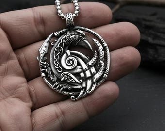 Colgante de cuervo vikingo, collar amuleto del cuervo de Odín, joyería de mitología nórdica, regalo de nudo celta Huginn y Muninn en acero inoxidable