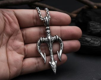 Poseidon's Trident Necklace for Men, Greek Mythology Pendant, God of the Sea Jewelry, Silver Amulet Gift