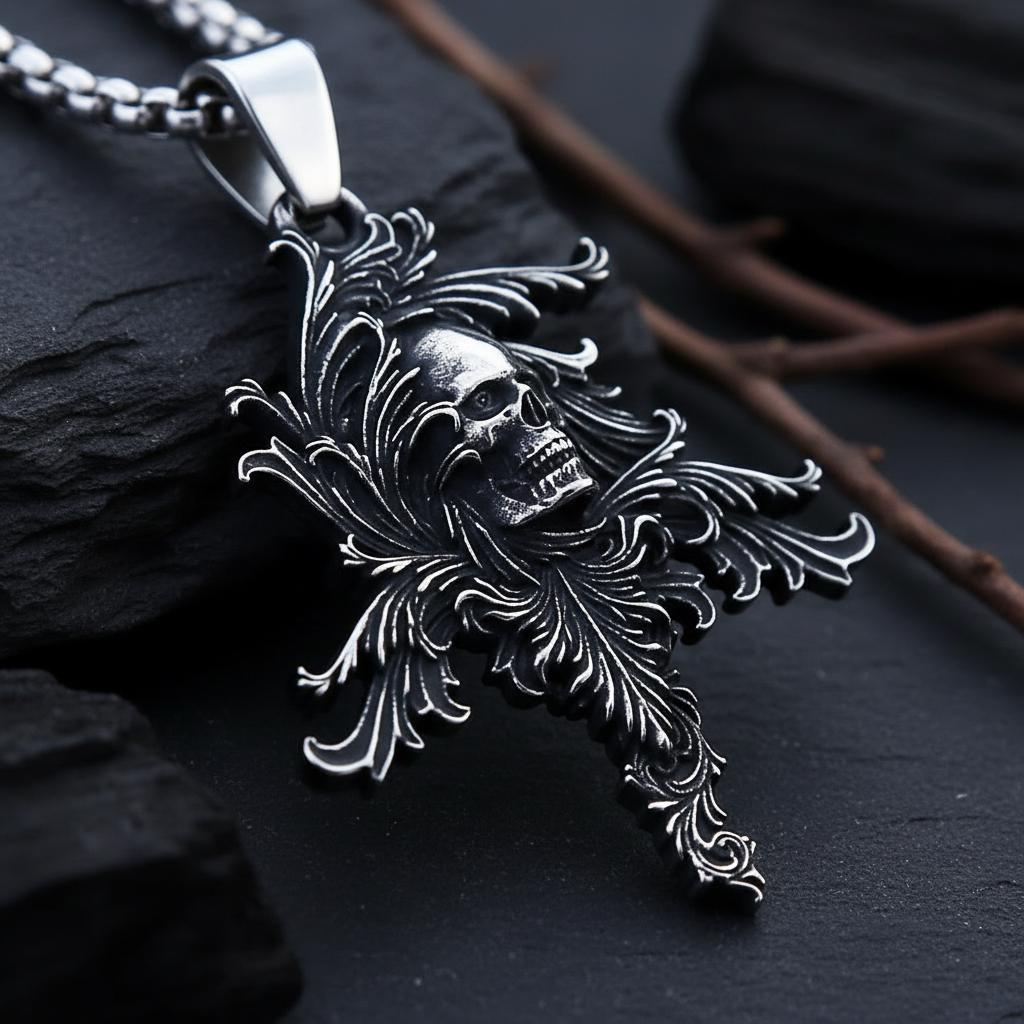 Gothic Skull Cross Necklace - Etsy