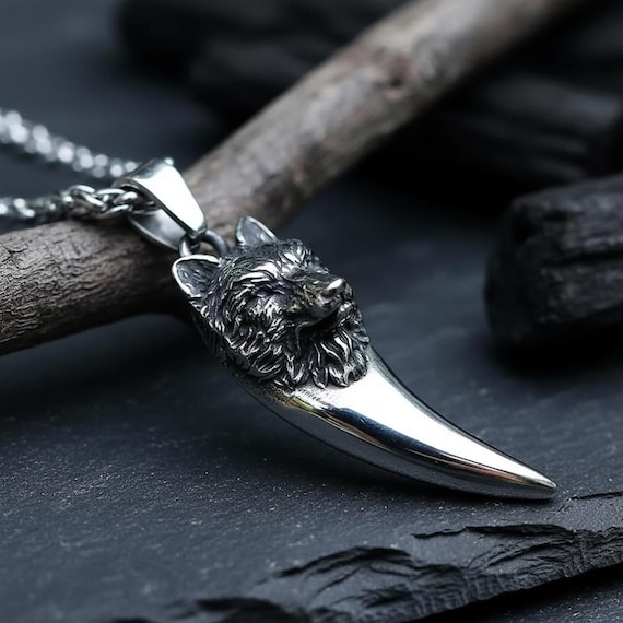 Viking Wolf Tooth Necklace for Men, 316L Stainless Steel Norse
