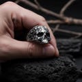 Ornate Floral Skull Ring, Mens Stainless Steel Gothic Biker Ring, Memento Mori Statement Jewelry, Gift for Him product logo