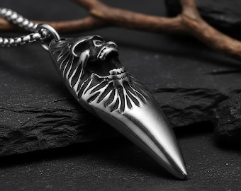 Collar con colgante de calavera y diente de diablo, estilo gótico motero, joyería para hombre con diente de lobo de acero inoxidable, amuleto vikingo punk, regalo para él