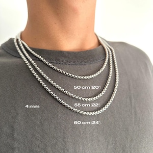 Silver box chain necklace, Stainless steel silver chain, Men&#39;s silver box necklace, Men&#39;s stainless steel silver chain, Christmas gift