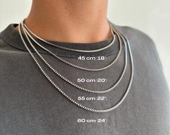 Thin silver box chain necklace, Thin stainless steel chain, Silver plated men's necklace, Lightweight silver necklace, Silver paperclip necklace