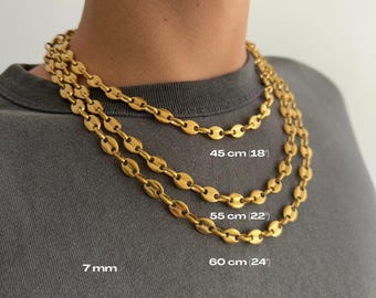 18k Gold Coffee Bean Link Necklace, Men's Gold Plated Chain, Coffee Bean Style, Christmas Gift, Stainless Steel Coffee Bean Necklace