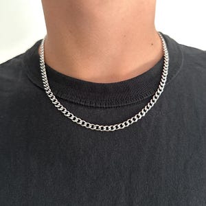 Kubansk silverlänkkedja, Försilvrad kubansk halsband, Silverkedja för män, Halsband med silverkantskeda, Presentidé för mamma