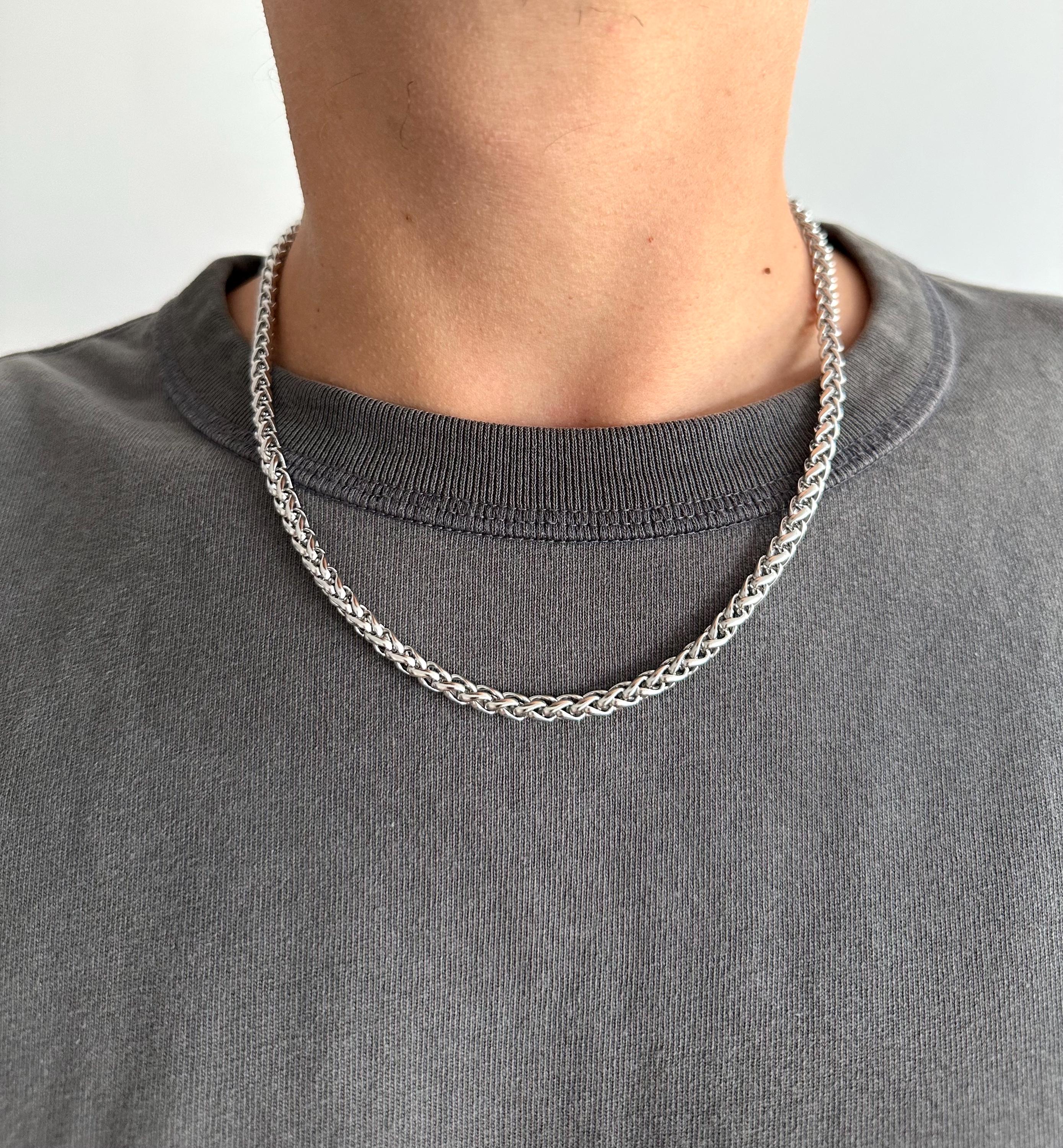 Silver Braided Chain Necklace, Stainless Steel Twisted Rope Chain