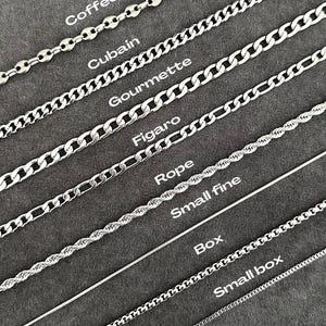 Silver chain necklace, Cuban chain, figaro chain, box, rope, Christmas gift, gift for him, stainless steel silver jewelry