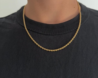 Gold twisted chain, Stainless steel rope chain necklace, Gold-plated rope necklace, Thin gold twisted chain, Gift idea for men