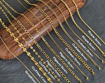 Collar de cadena de oro de 18k, collar de cadena chapado en oro para hombre, cadena de acero inoxidable chapada en oro, regalo del Día de la Madre, regalo para él