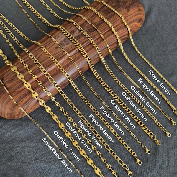 18k gold chain necklace, men's gold-plated chain necklace, gold-plated stainless steel chain, Mother's Day gift, gift for him
