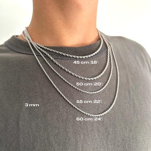 Silver rope chain necklace, Stainless steel twisted chain, Silver plated men&#39;s necklace, Rope chain, silver twisted, gift idea