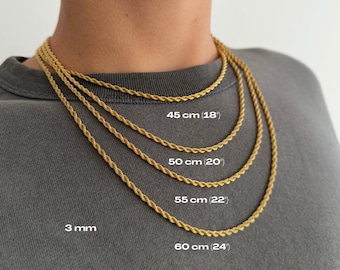 Gold rope chain necklace, twisted stainless steel chain, gold-plated men's necklace, rope chain, twisted gold, gift idea for women
