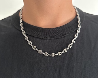 Silver coffee bean chain, Silver-plated coffee bean necklace, Men's silver chain, Silver seed chain necklace, Gift idea for boyfriend