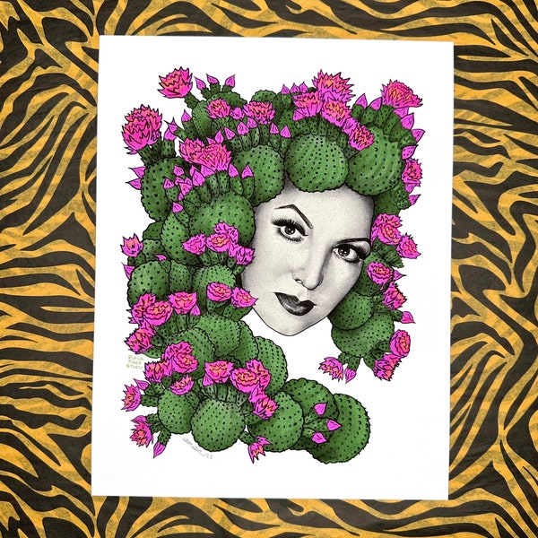 María Félix + Beavertail Cactus Opuntia Basilaris Hybrid Art Print