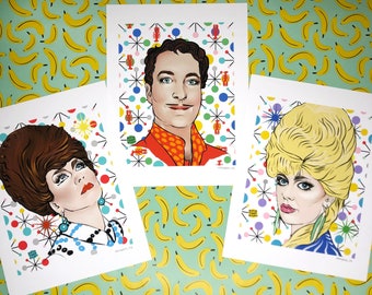 Fred, Kate and Cindy - The B-52's Portrait Art Print Set