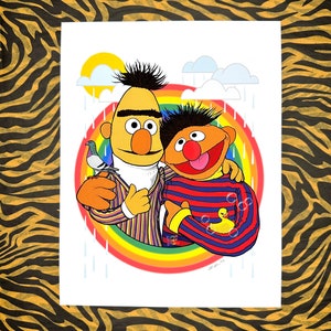 Bert & Ernie Pigeon Rubber Duckie Portrait Art Print