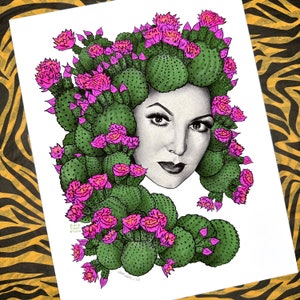 María Félix + Beavertail Cactus Opuntia Basilaris Hybrid Portrait Art Print