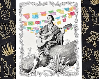 Illustrazione originale di Chavela Vargas, stampa artistica "Celebrazione dell'arcobaleno".